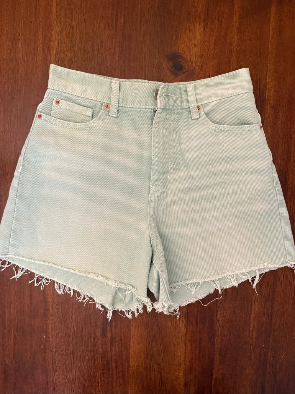 BDG Urban Outfitters Mint Green High-Rise Frayed Hem Denim Shorts